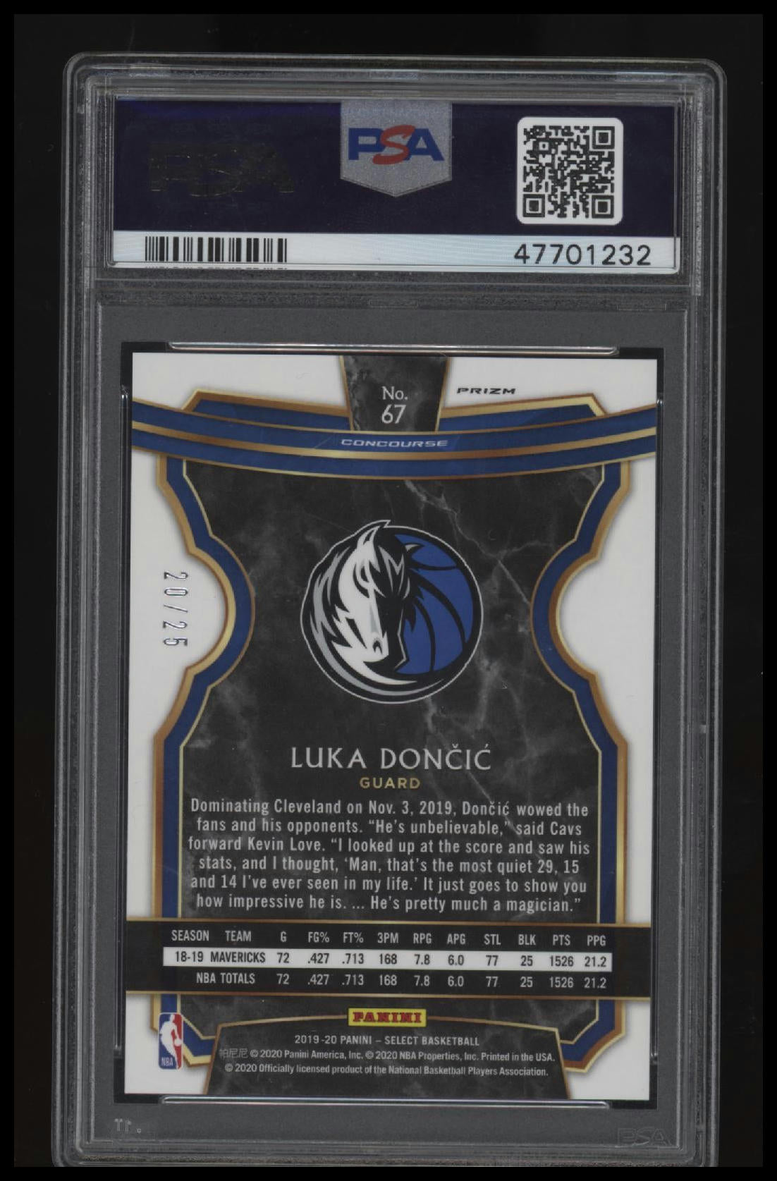 2019 Panini Select Luka Doncic Blue Disco Prizm PSA 10