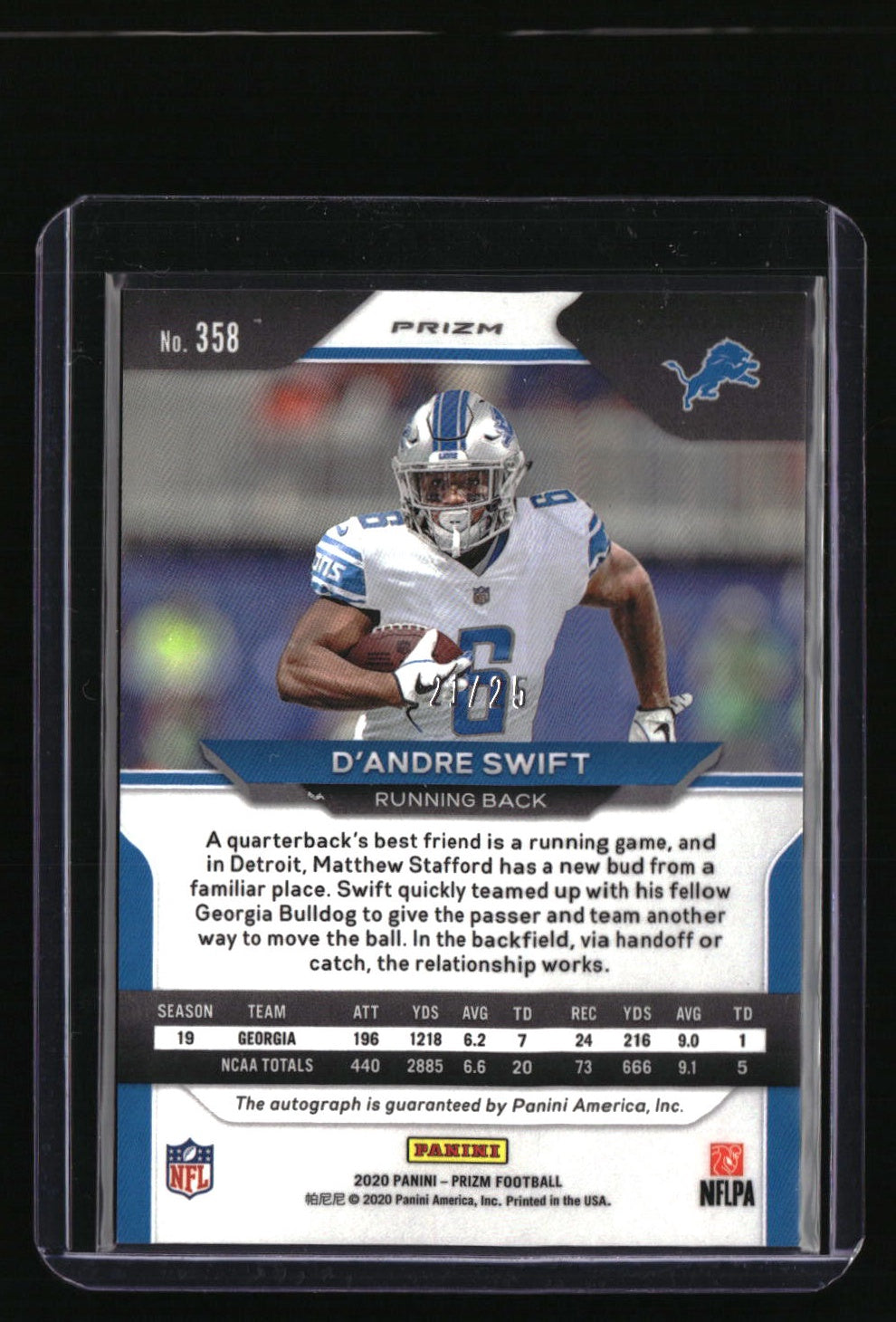 2020 Panini Prizm D&#39;Andre Swift Rookie Autographs Prizm Blue Shimmer #/25