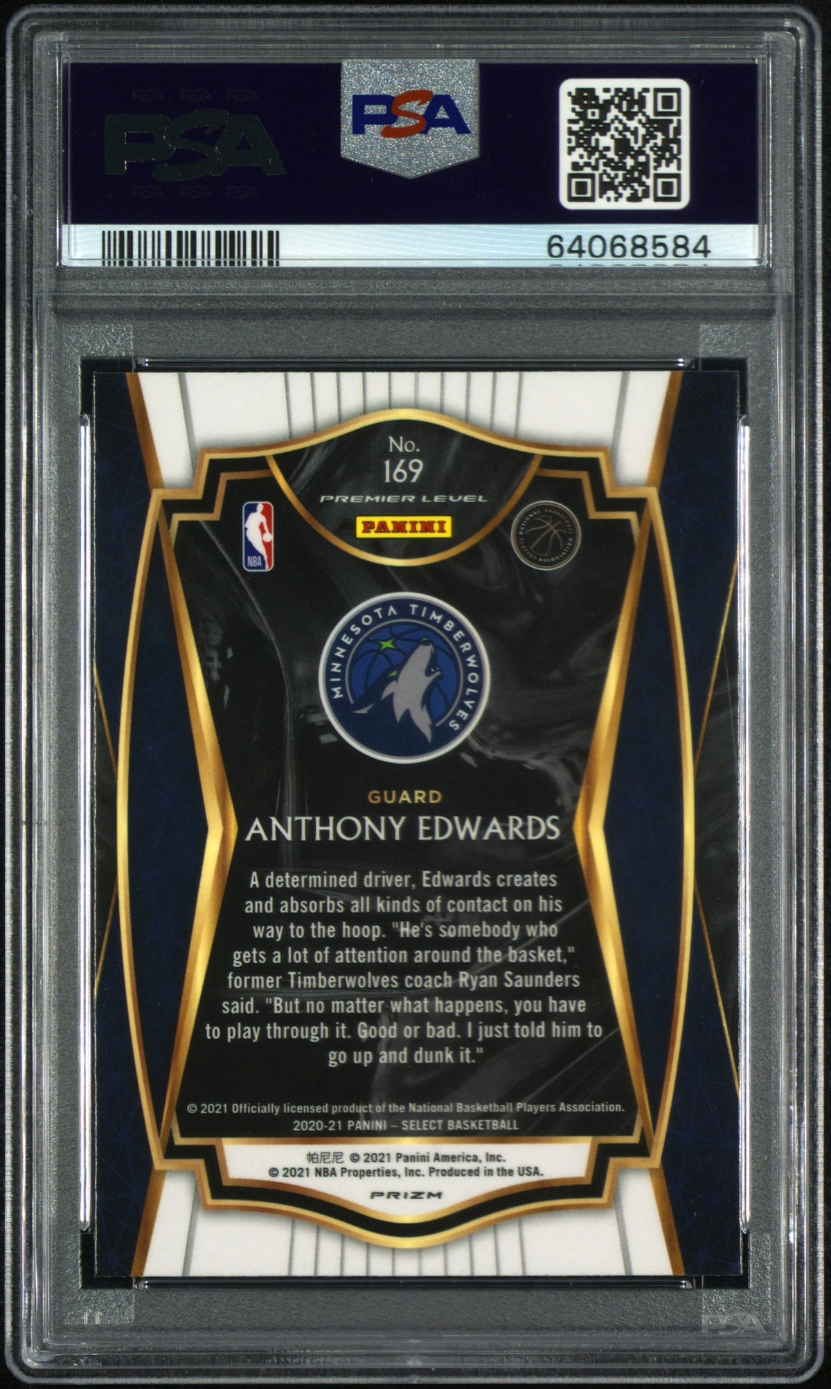 2020 Panini Select Anthony Edwards Blu/Wht/Prpl.Crkd.Ice PSA 8