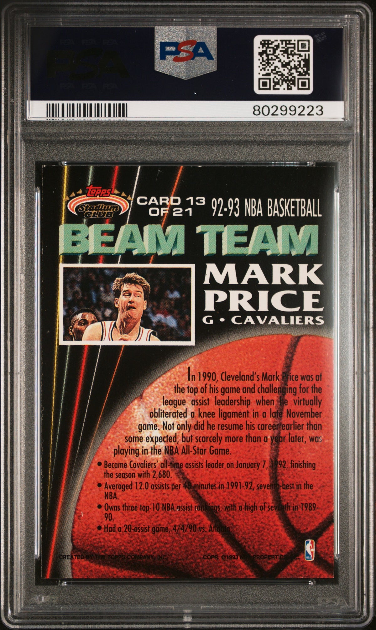 1992 Stadium Club Beam Team Mark Price Beam Team-Members Only PSA 7