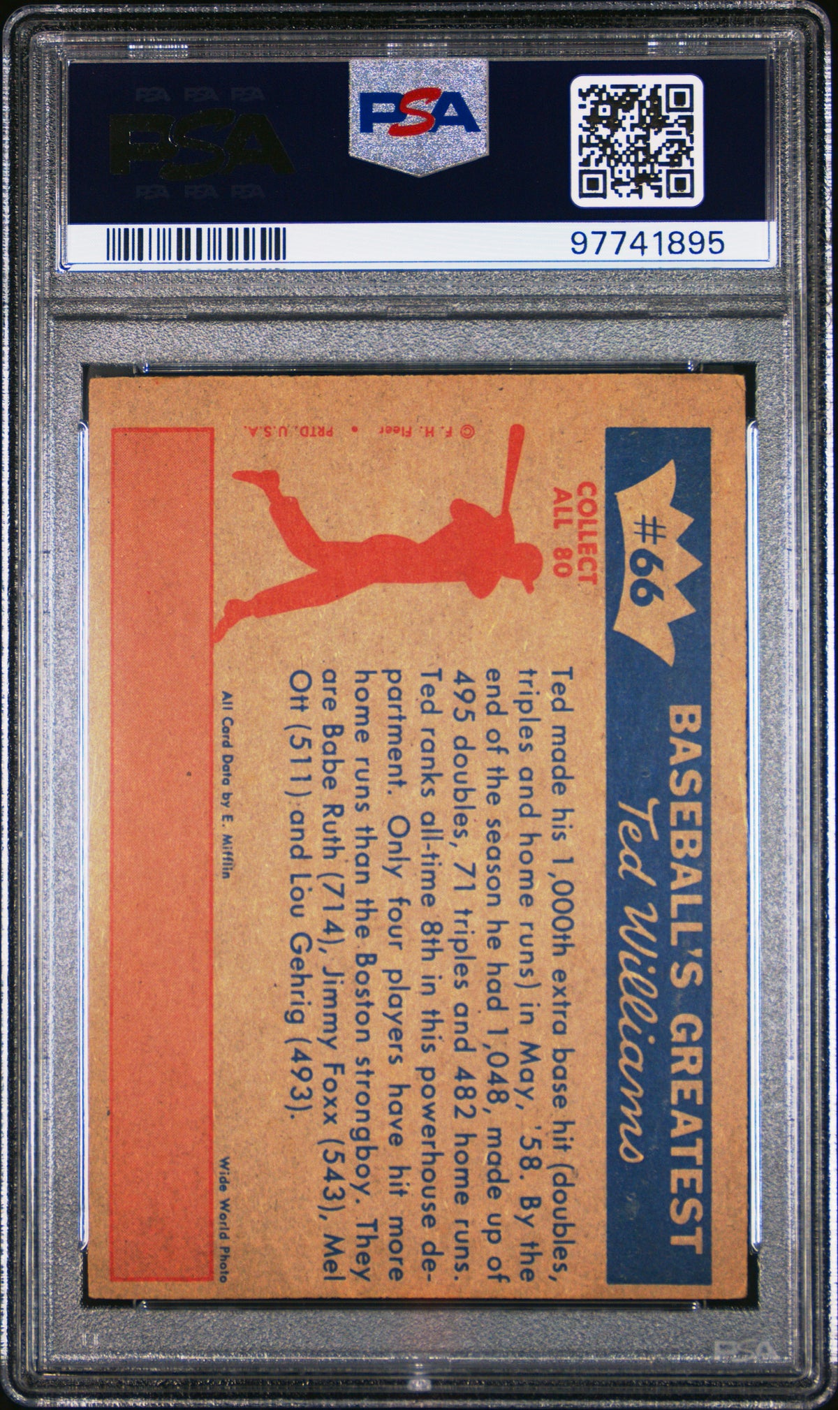 1959 Fleer Ted Williams 1958-Powerhouse PSA 3