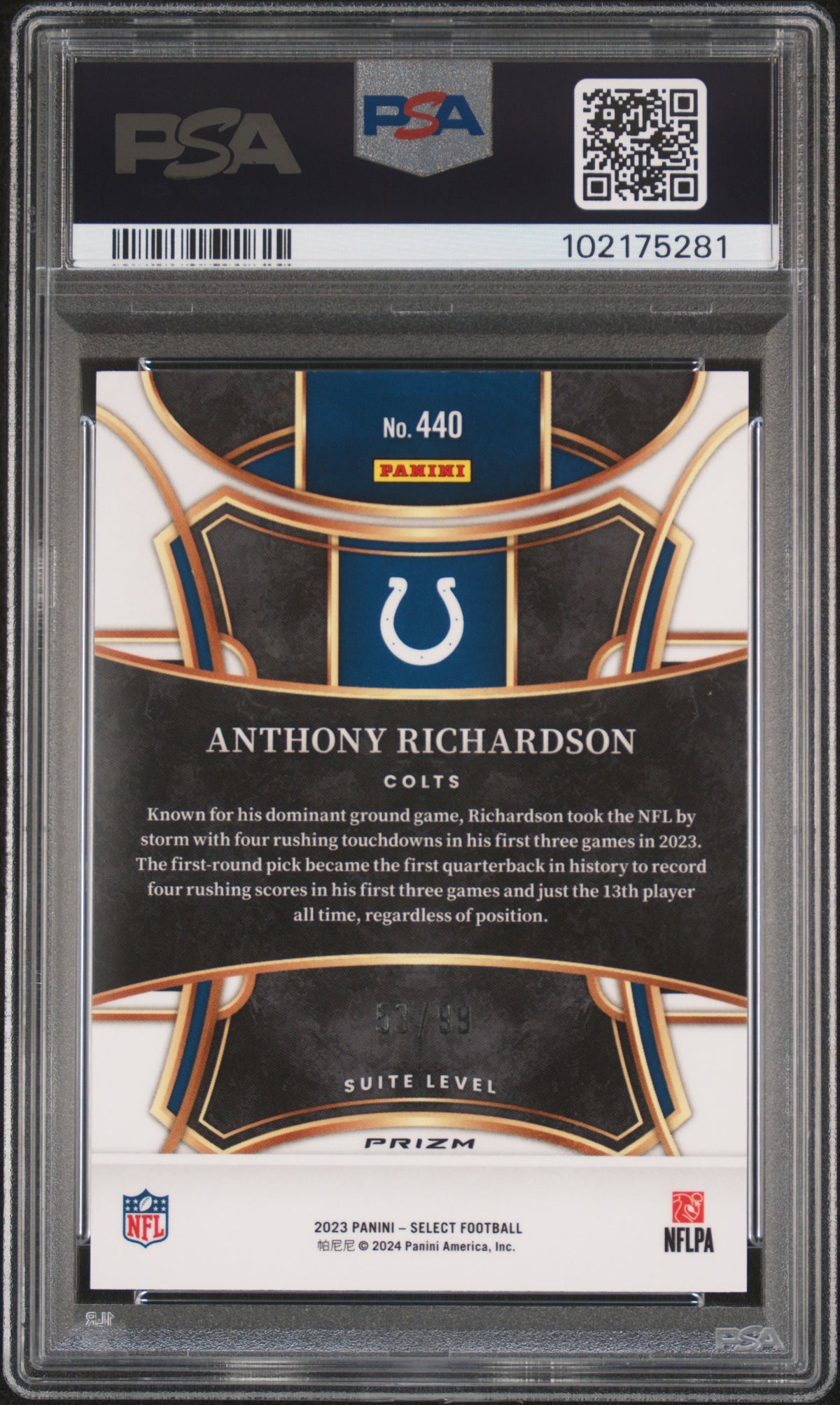 2023 Panini Select Anthony Richardson Blue Prizm PSA 9