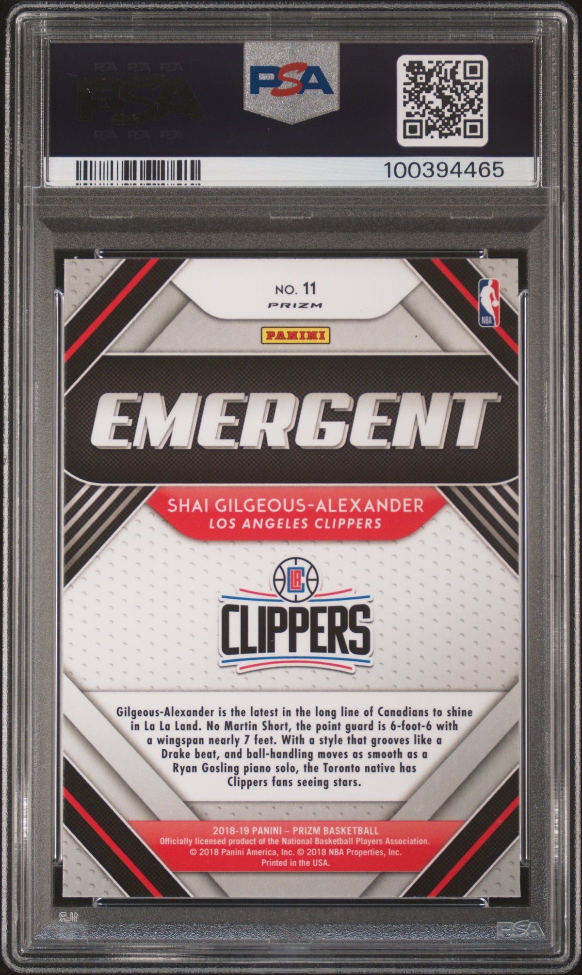 2018 Panini Prizm Emergent S.Gilgeous-Alexander Emergent-Silver Prizm PSA 10