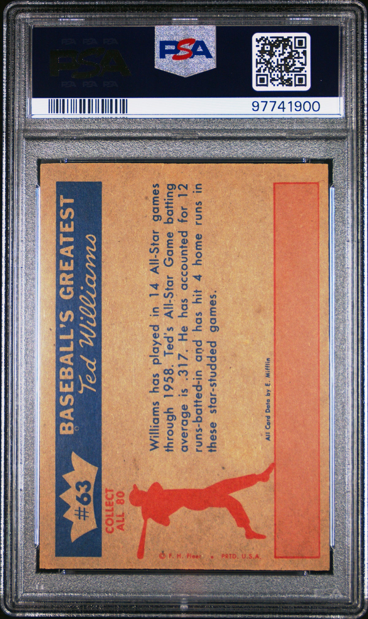 1959 Fleer Ted Williams Ted&#39;S All-Star Record PSA 6