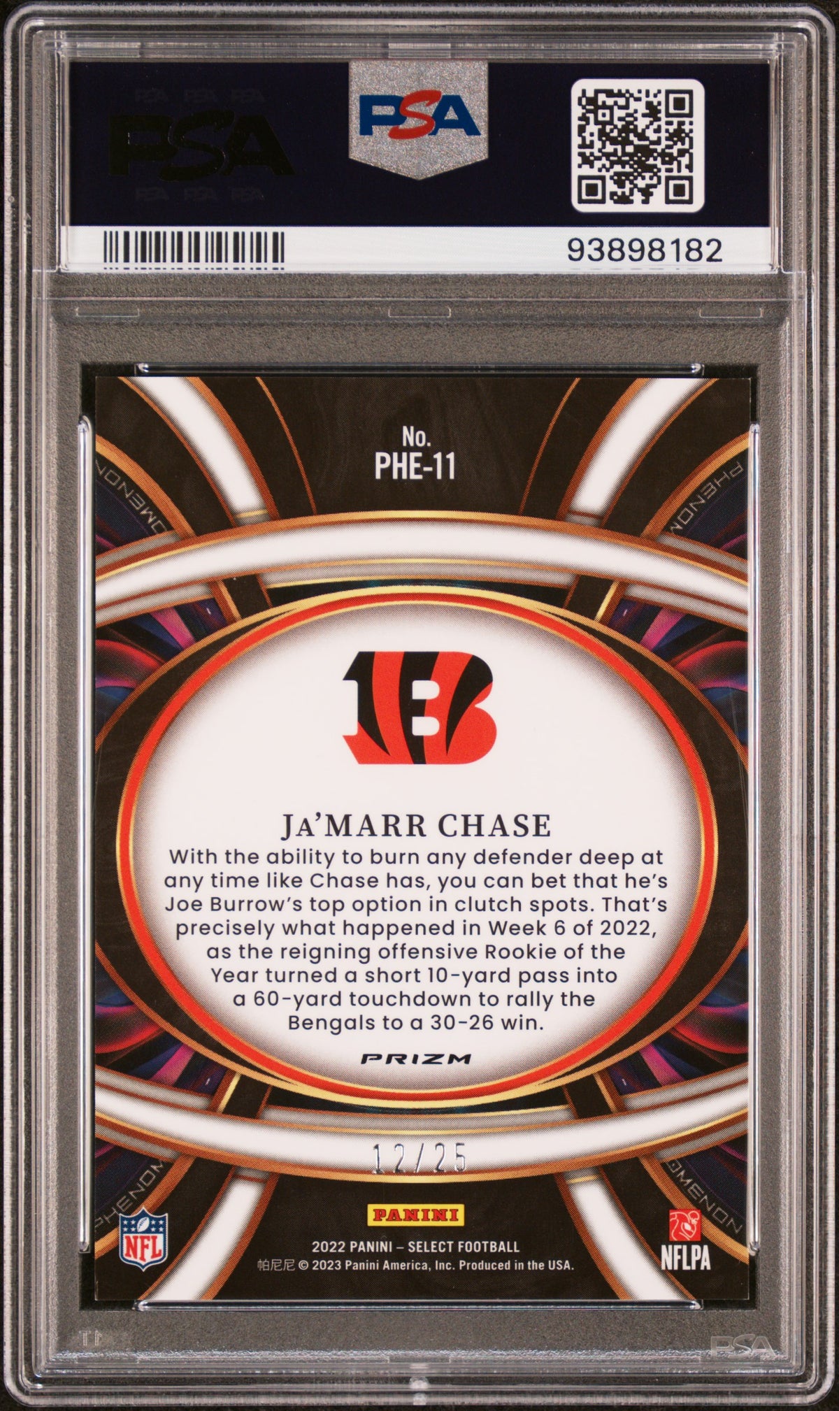 2022 Panini Select Phenomenon Ja&#39;Marr Chase Phenomenon-Tie-Dye Prizm PSA 10