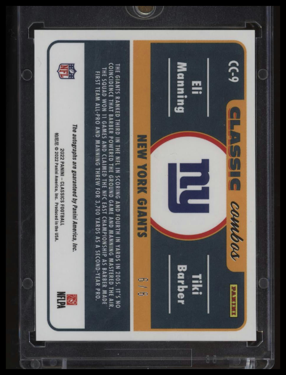 2022 Panini Classics Eli Manning / Tiki Barber Classic Combos Signatures Red #/6