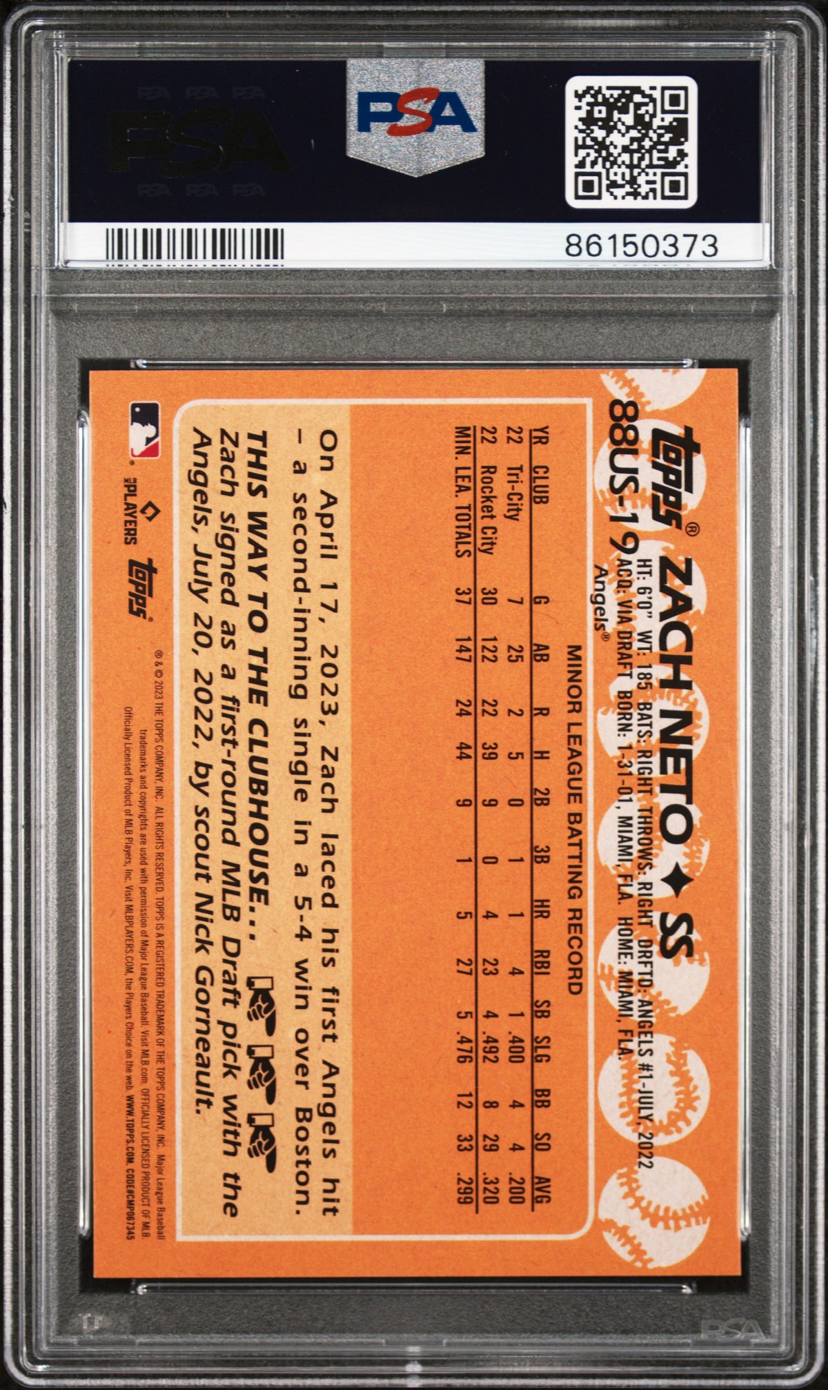 2023 Topps Update 1988 Topps Baseball Zach Neto PSA 10