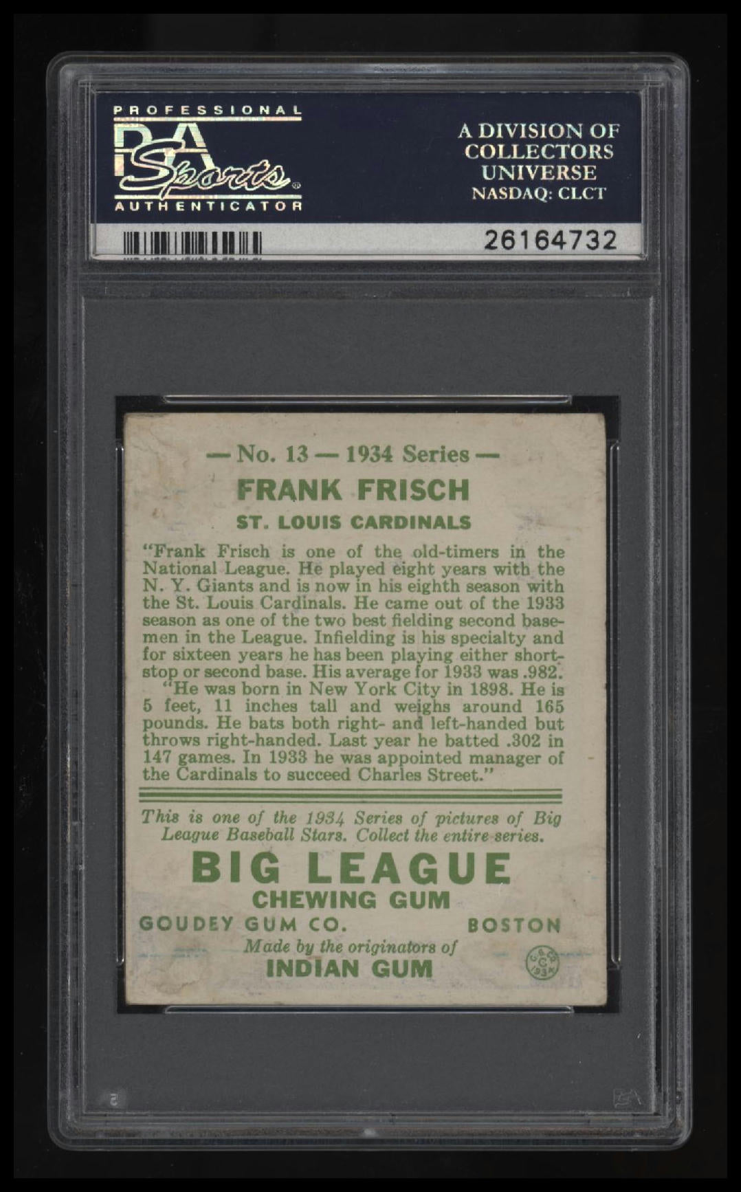 1934 Goudey Frank Frisch PSA 2