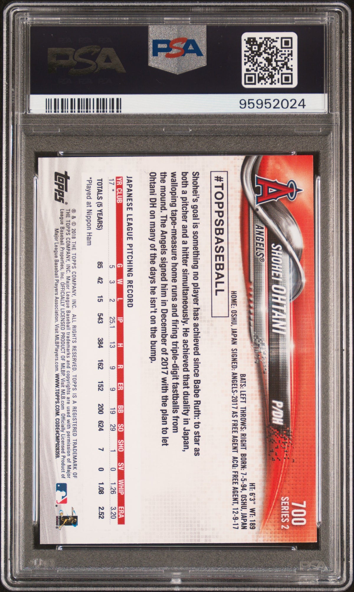 2018 Topps Shohei Ohtani Pitching PSA 8