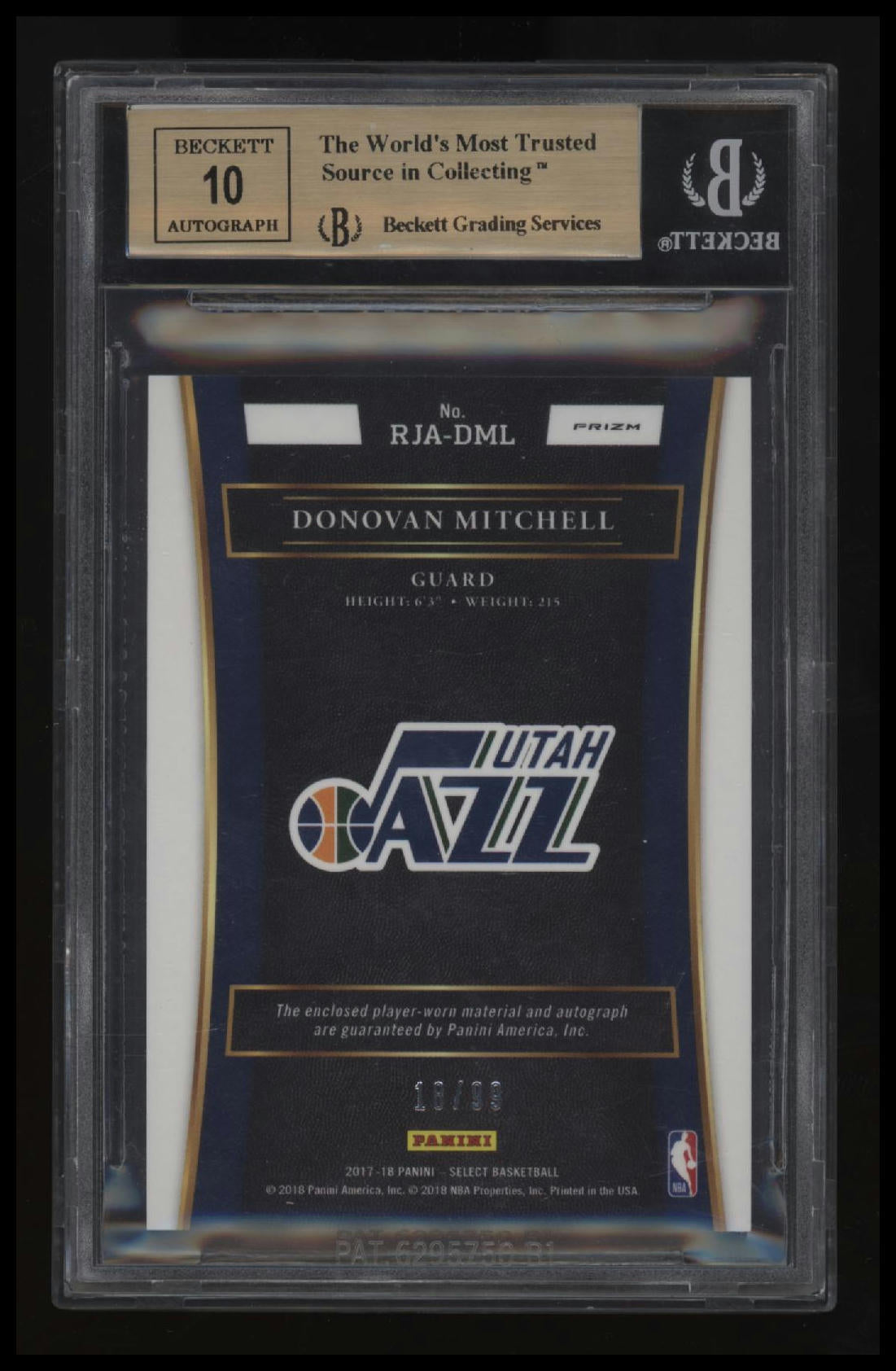 2017-18 Select Rookie Jersey Autographs Prizms Purple Donovan Mitchell BGS 9.5