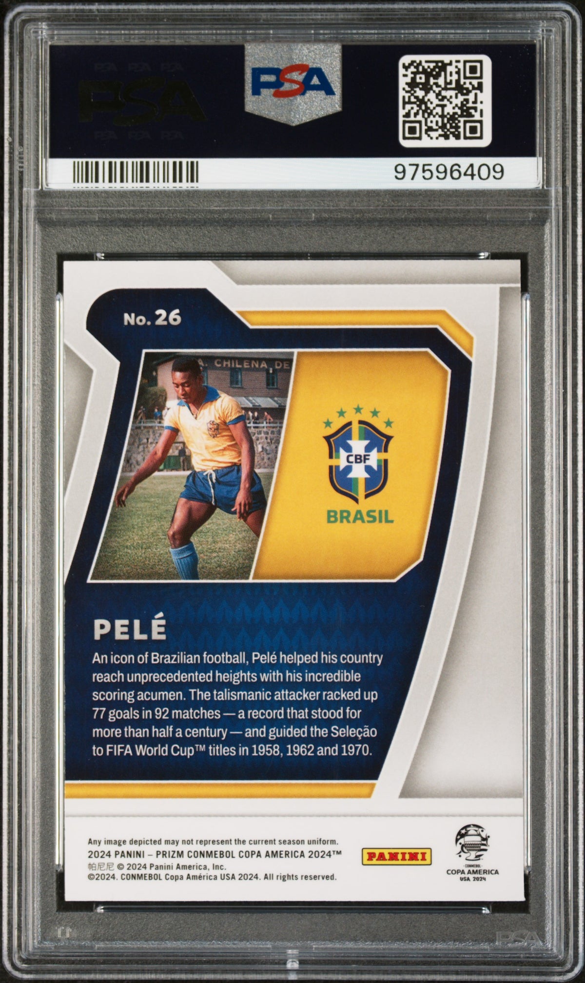 2024 Panini Prizm Conmebol Copa America Scorers Club Pele PSA 9