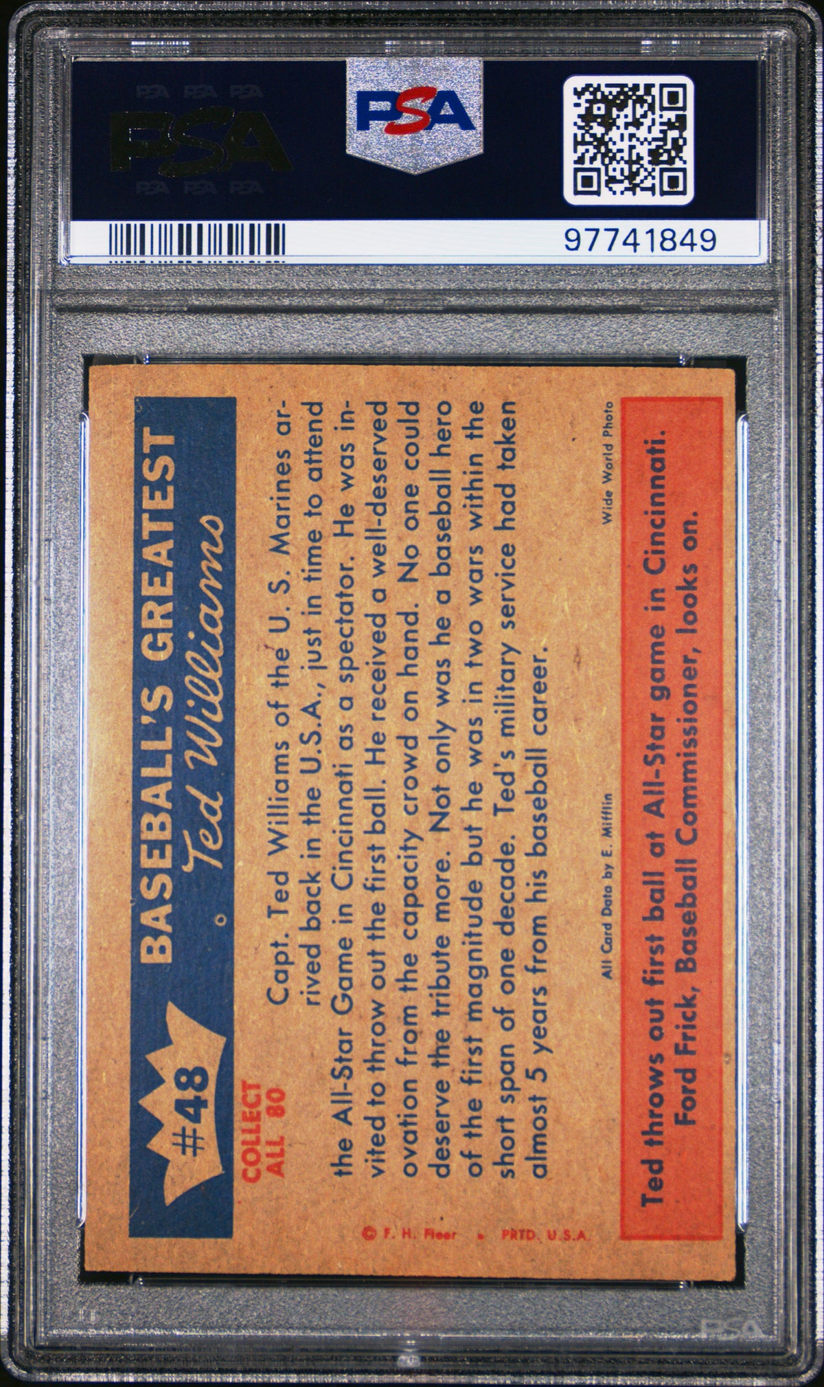 1959 Fleer Ted Williams July 14, 1953 - Ted Returns PSA 4