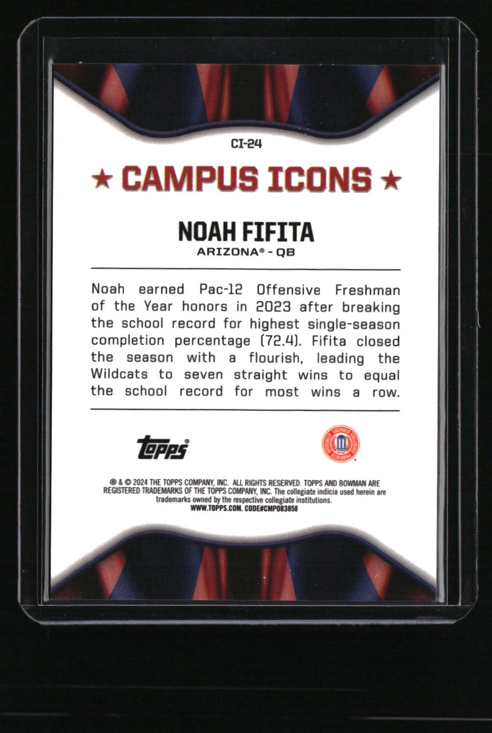 2024 Bowman University Chrome Noah Fifita Campus Icons Black Refractor #/10