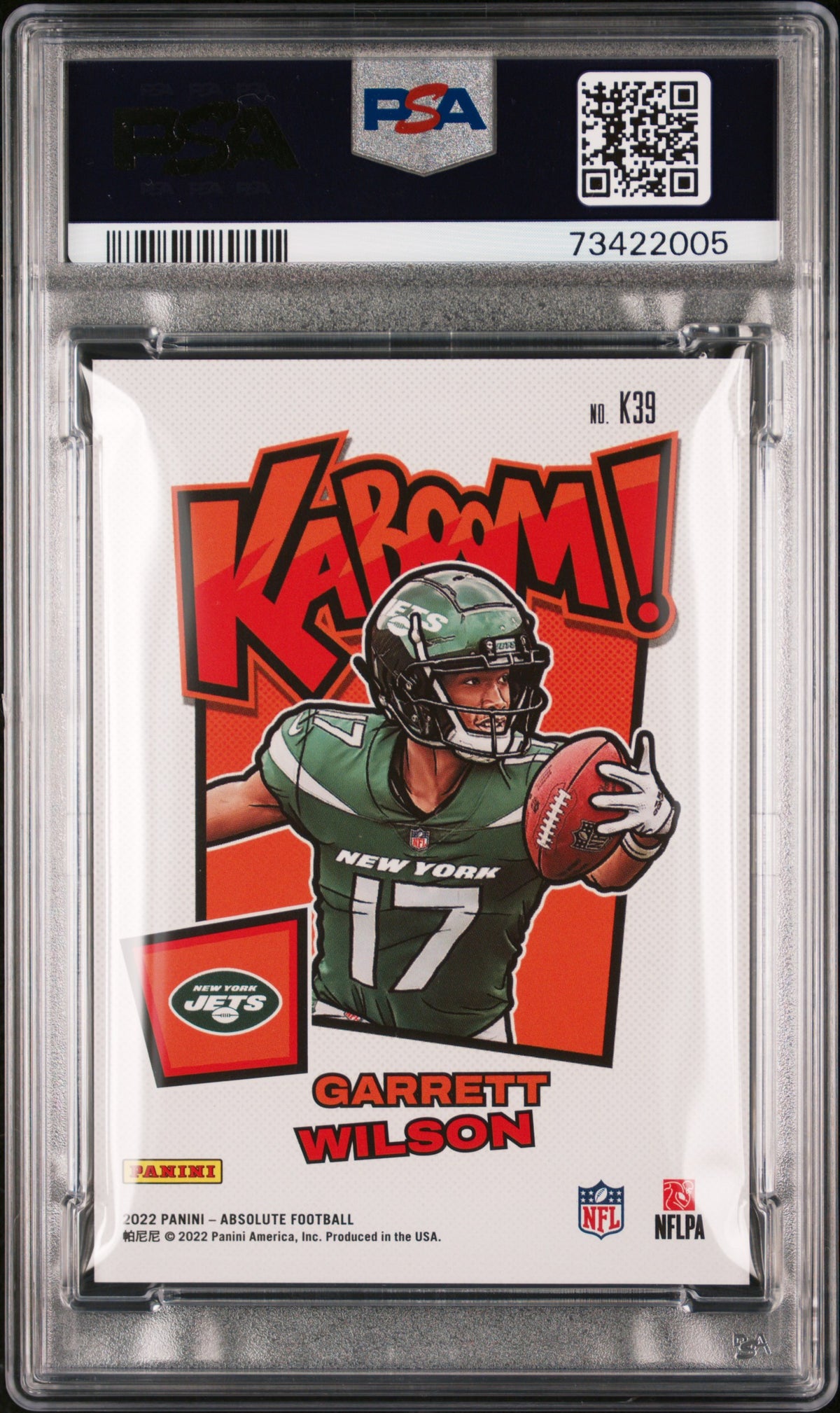 2022 Panini Absolute Kaboom! Vertical Garrett Wilson Kaboom! Vertical-Gold PSA 9