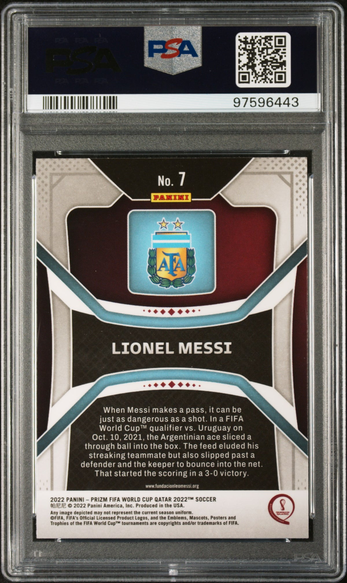 2022 Panini Prizm World Cup Qatar Lionel Messi PSA 9