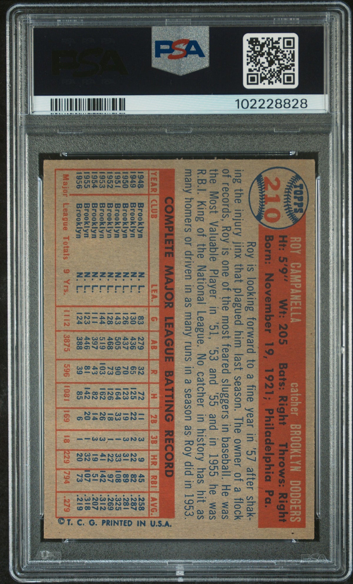 1957 Topps Roy Campanella PSA 5