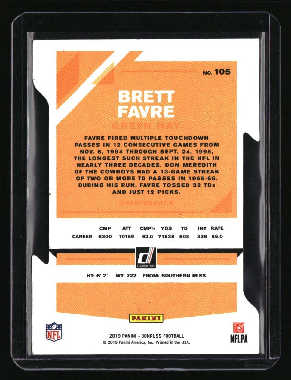 2019 Donruss Brett Favre Press Proof Gold Die Cut #/25