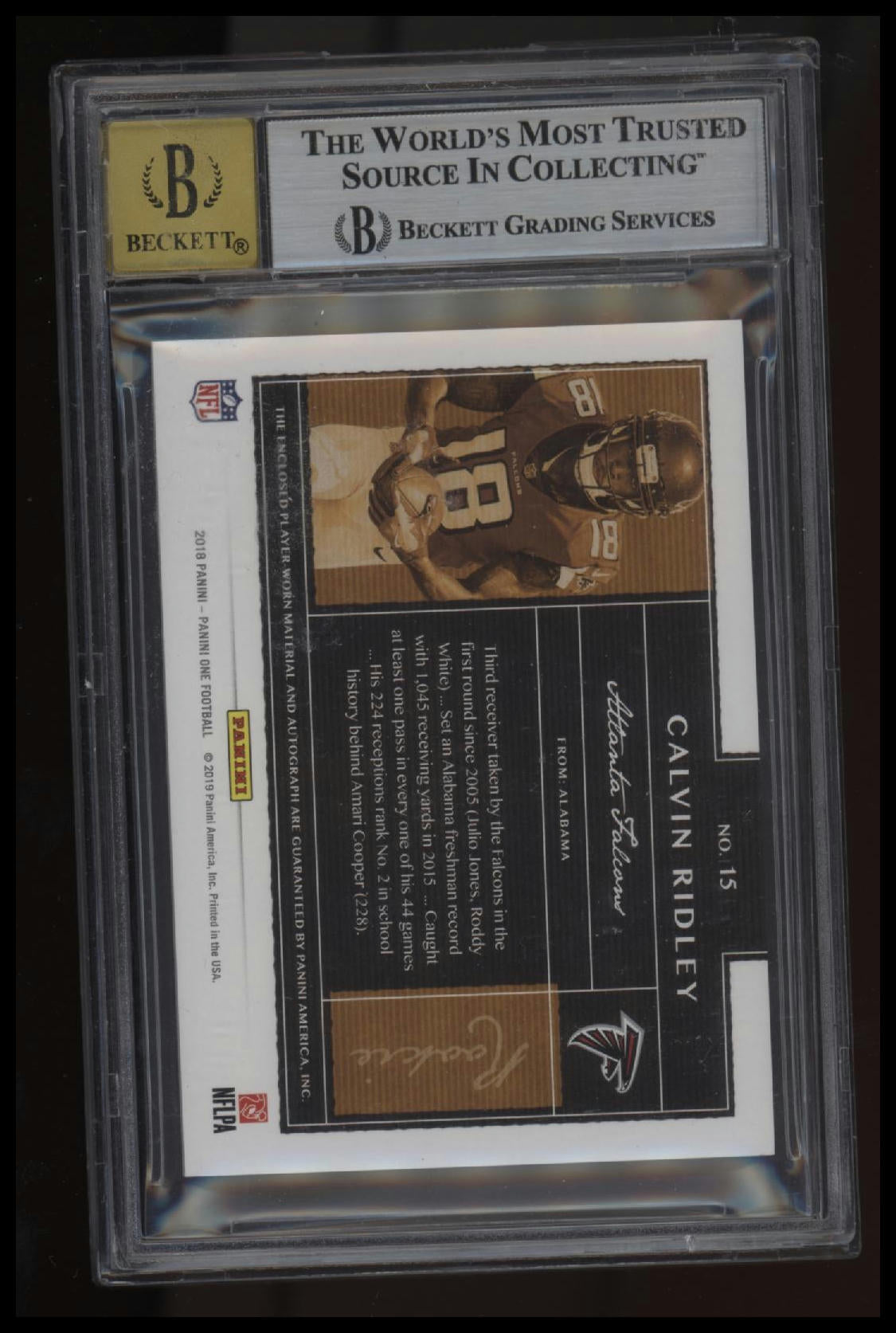 2018 Panini One Bronze Calvin Ridley JSY AU/49 BGS 9.0