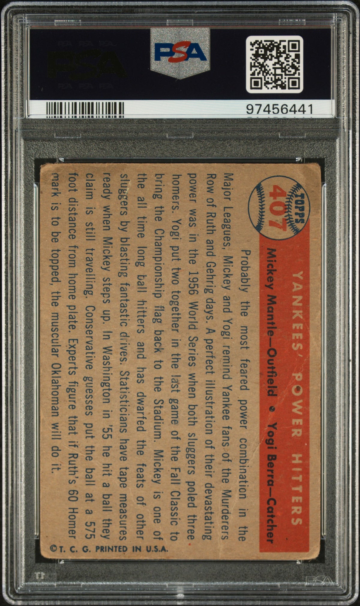 1957 Topps Mantle/Berra Yankees&#39; Pwr Htrs Dual PSA Authentic - Auto 9