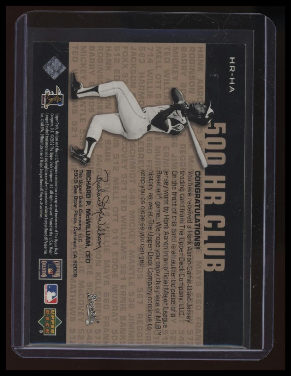 2002 Upper Deck Piece of History Hank Aaron 500 Home Run Club Jersey