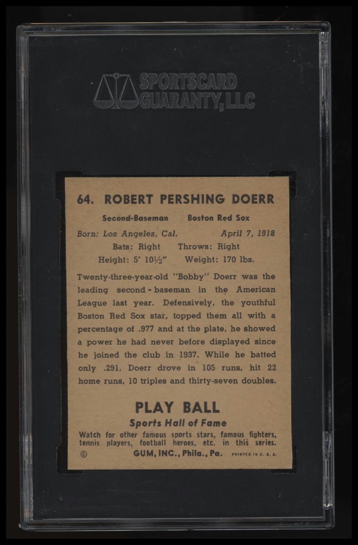 1941 Play Ball Bobby Doerr SGC Authentic