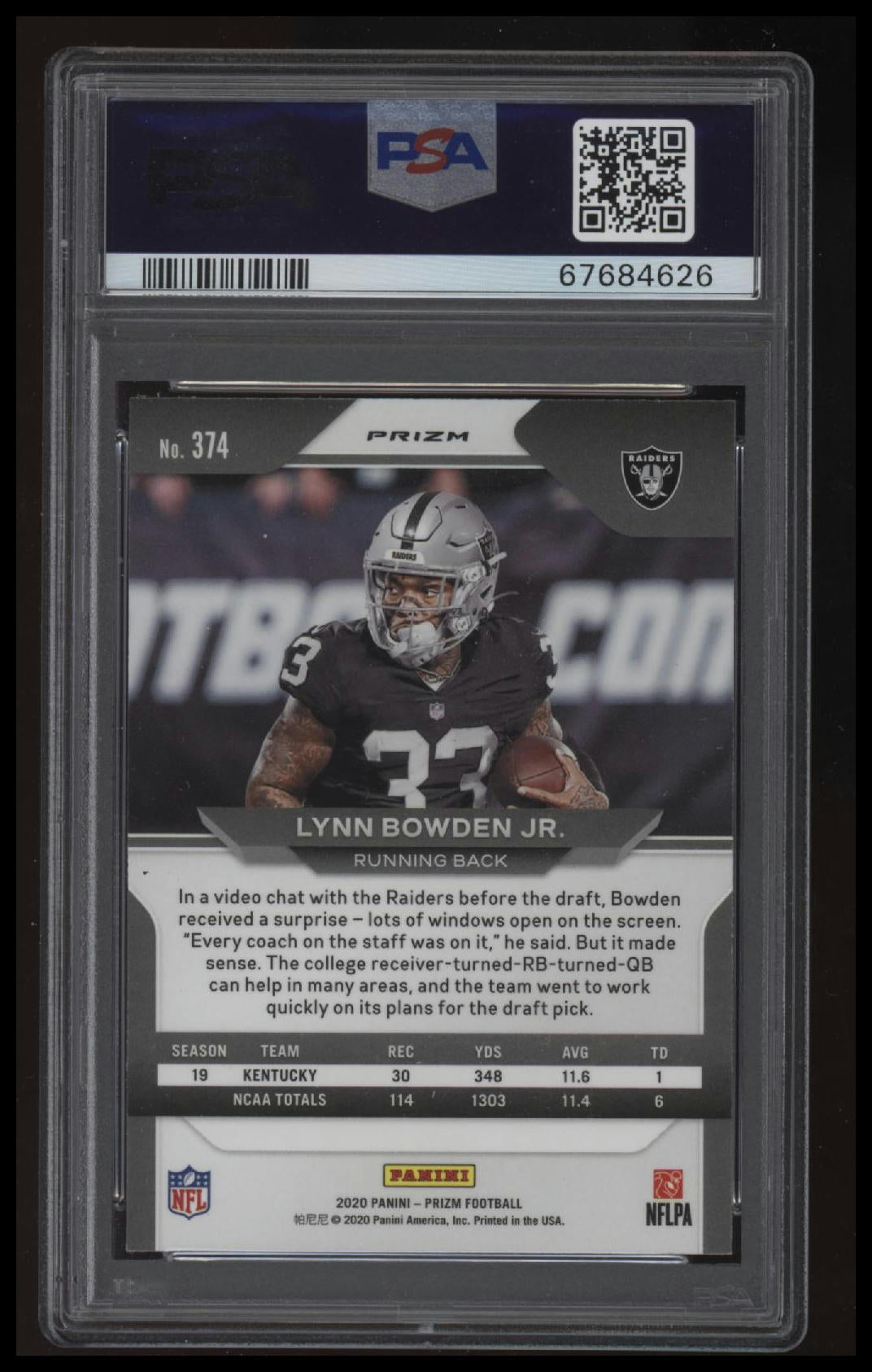 2020 Panini Prizm #374 Lynn Bowden Jr. Black &amp; White Checker PSA 9