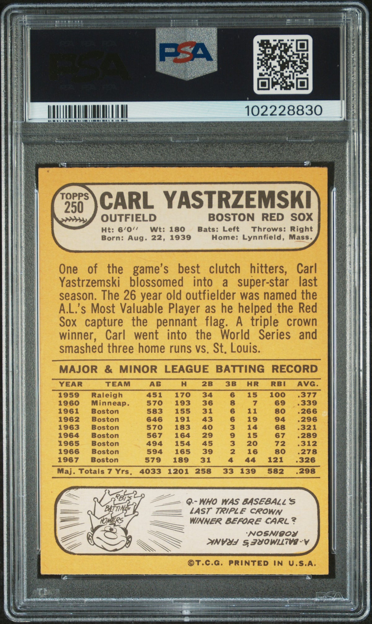 1968 Topps Carl Yastrzemski PSA 5