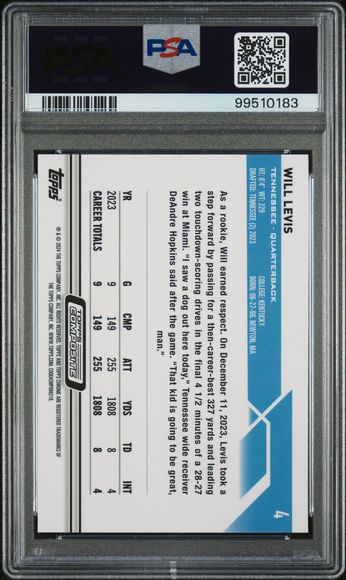 2023 Topps Composite Will Levis Prism Refractor PSA 9