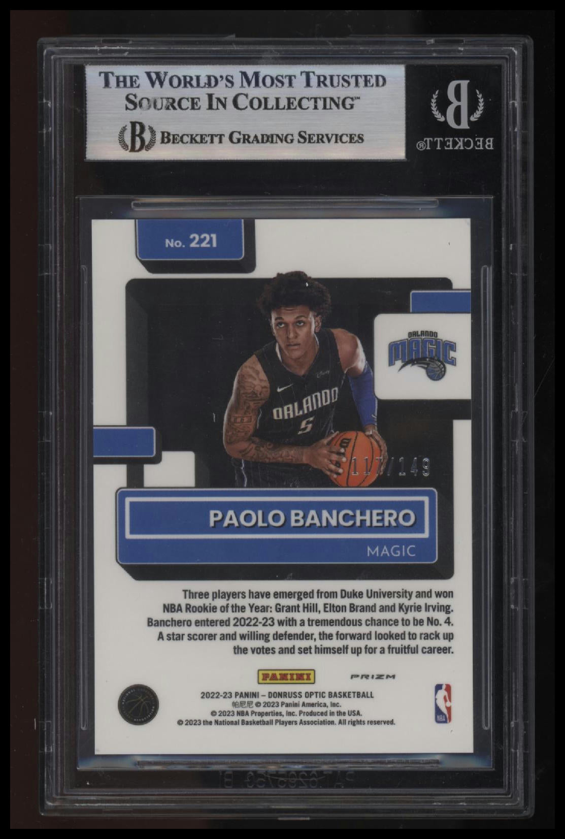 2022-23 Donruss Optic Lime Green Paolo Banchero RR BGS 8.5