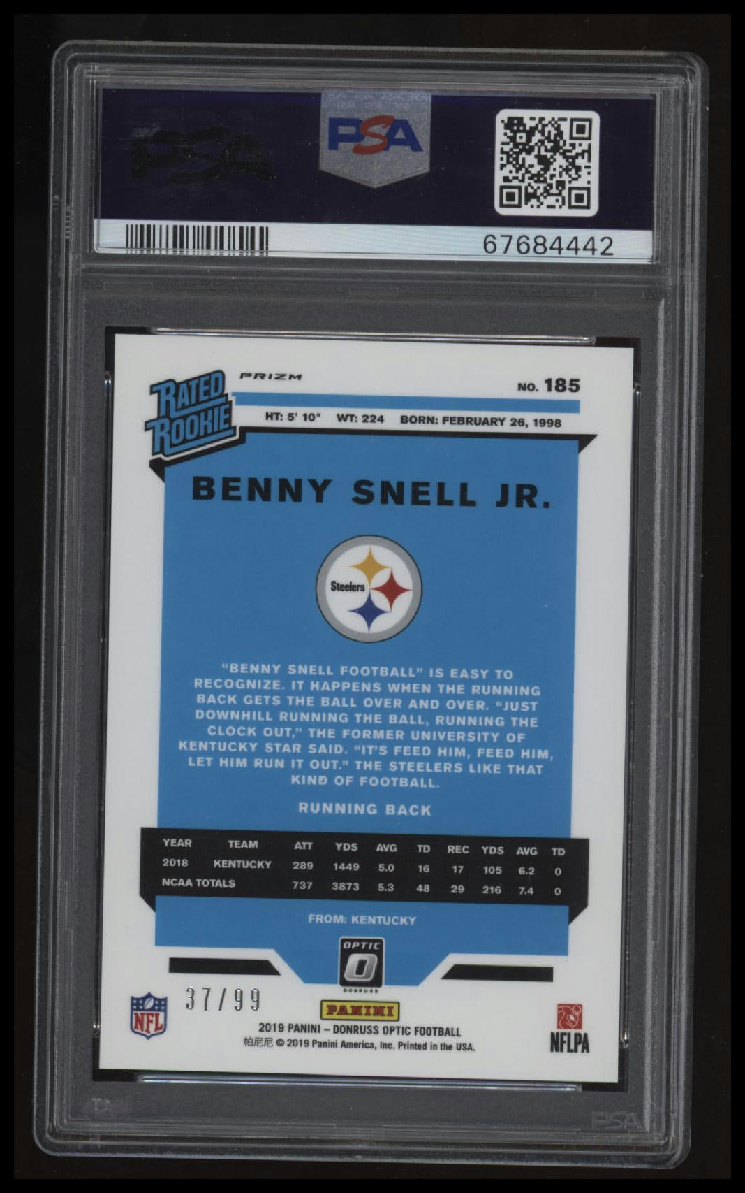 2019 Panini Donruss Optic Benny Snell Jr. Red PSA 10