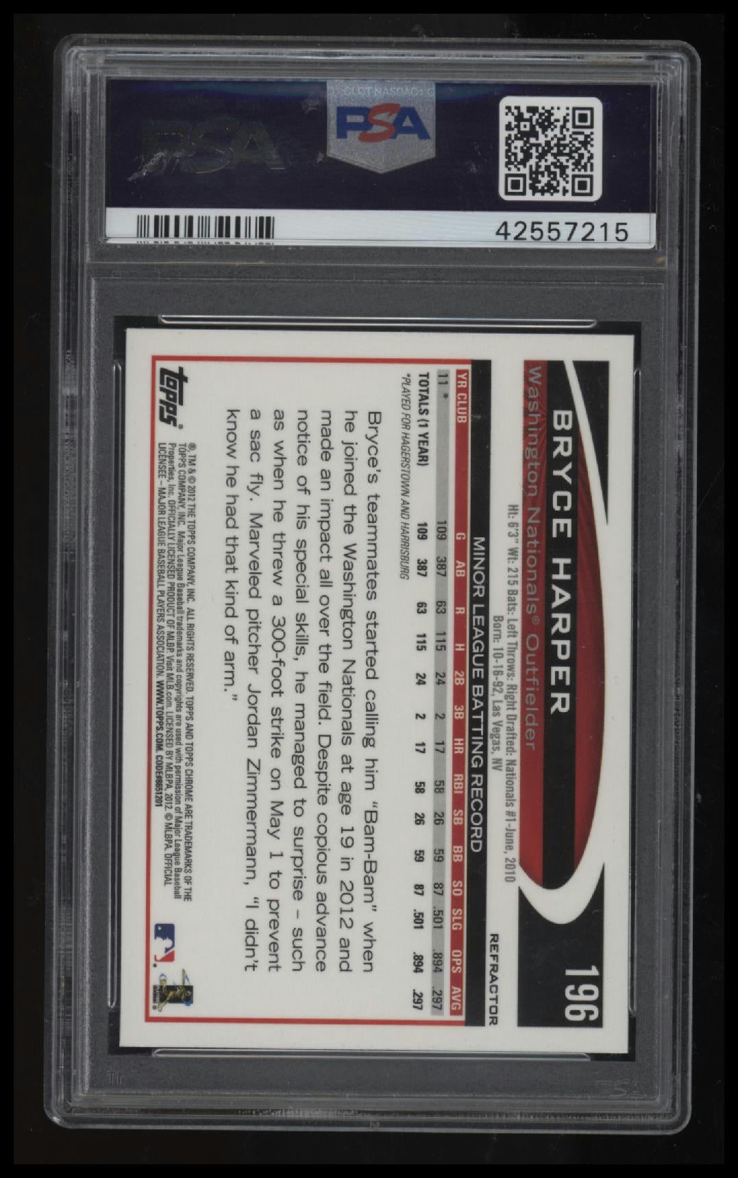 2012 Topps Chrome Bryce Harper Refractor PSA 10