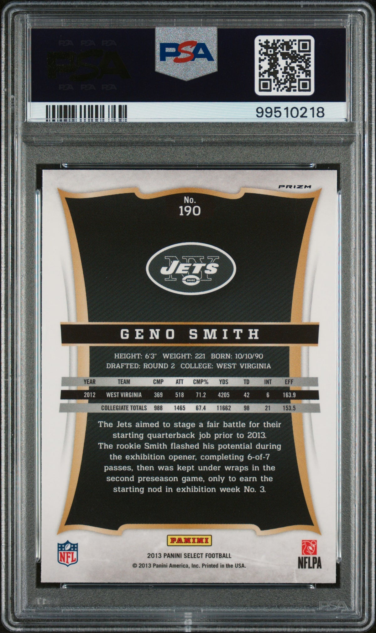 2013 Panini Select Geno Smith Prizm PSA 10