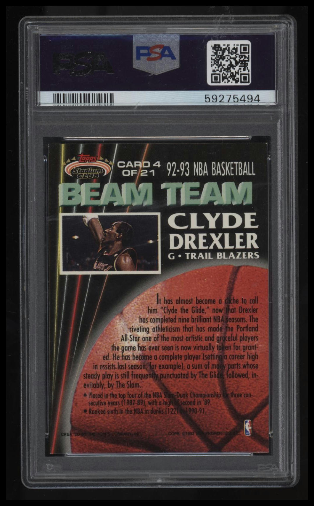 1992 Stadium Club Beam Team Clyde Drexler Beam Team PSA 6