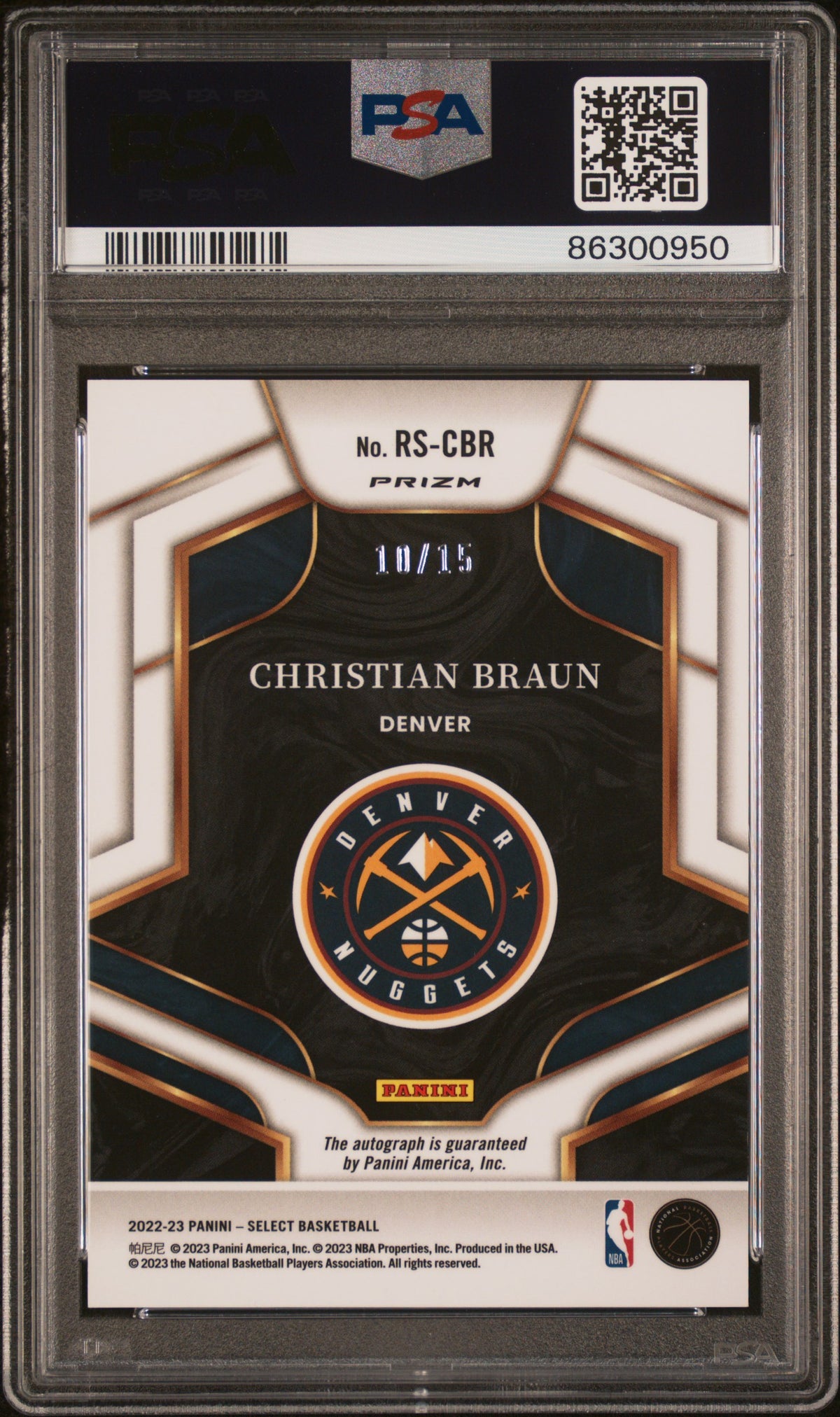 2022 Select Rookie Signatures Christian Braun Neon Purple Pulsar Fotl PSA 9