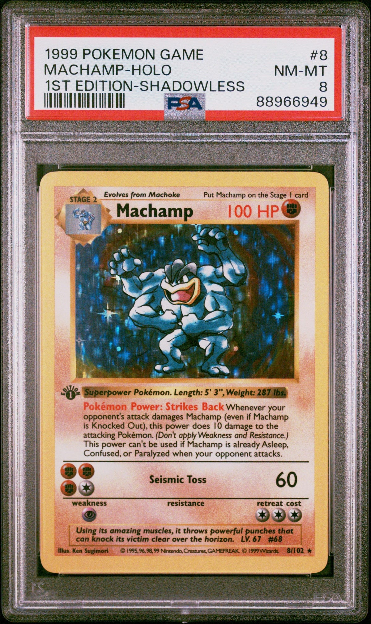 1999 Pokemon Game Machamp-Holo 1st Edition-Shadowless PSA 8