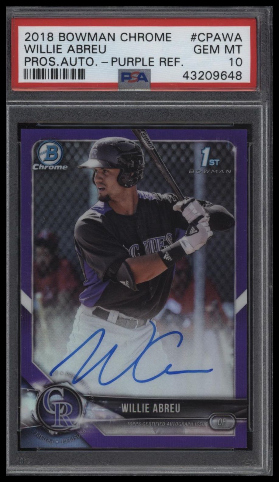 2018 Bowman Chrome Prospects #CPAWA Willie Abreu Pros.Auto-Purple Ref. PSA 10