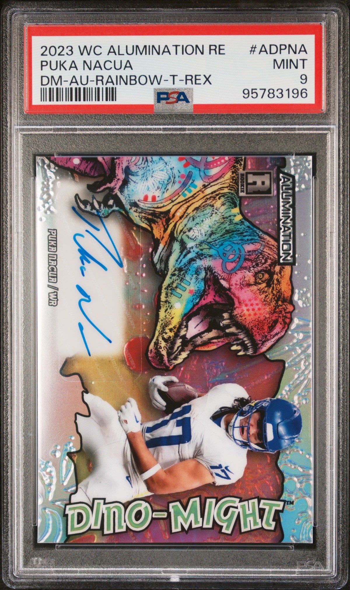 2023 Wild Card Alumination Rookie Edition Dino-Might Autographs Puka Nacua PSA 9