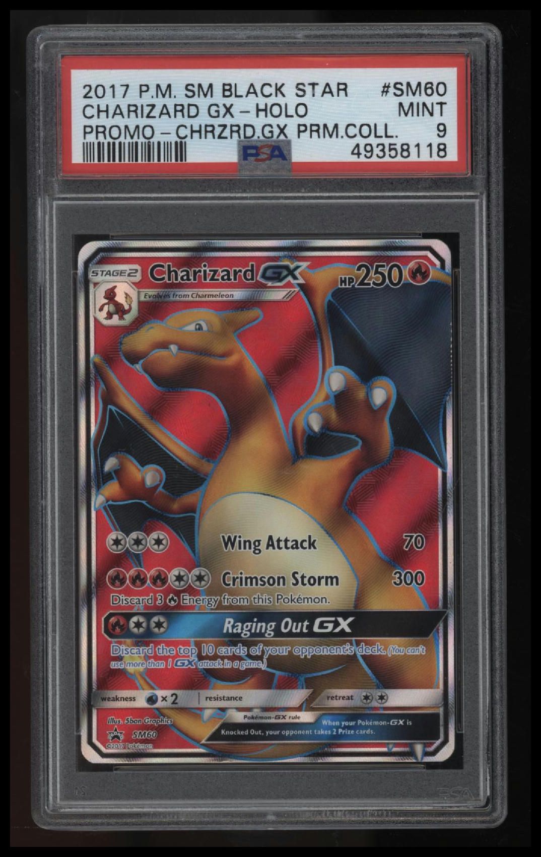 2017 Pokemon Sm Black Star Promo Fa/Charizard Gx Promo-Chrzrd.Gx Prm.Coll. PSA 9