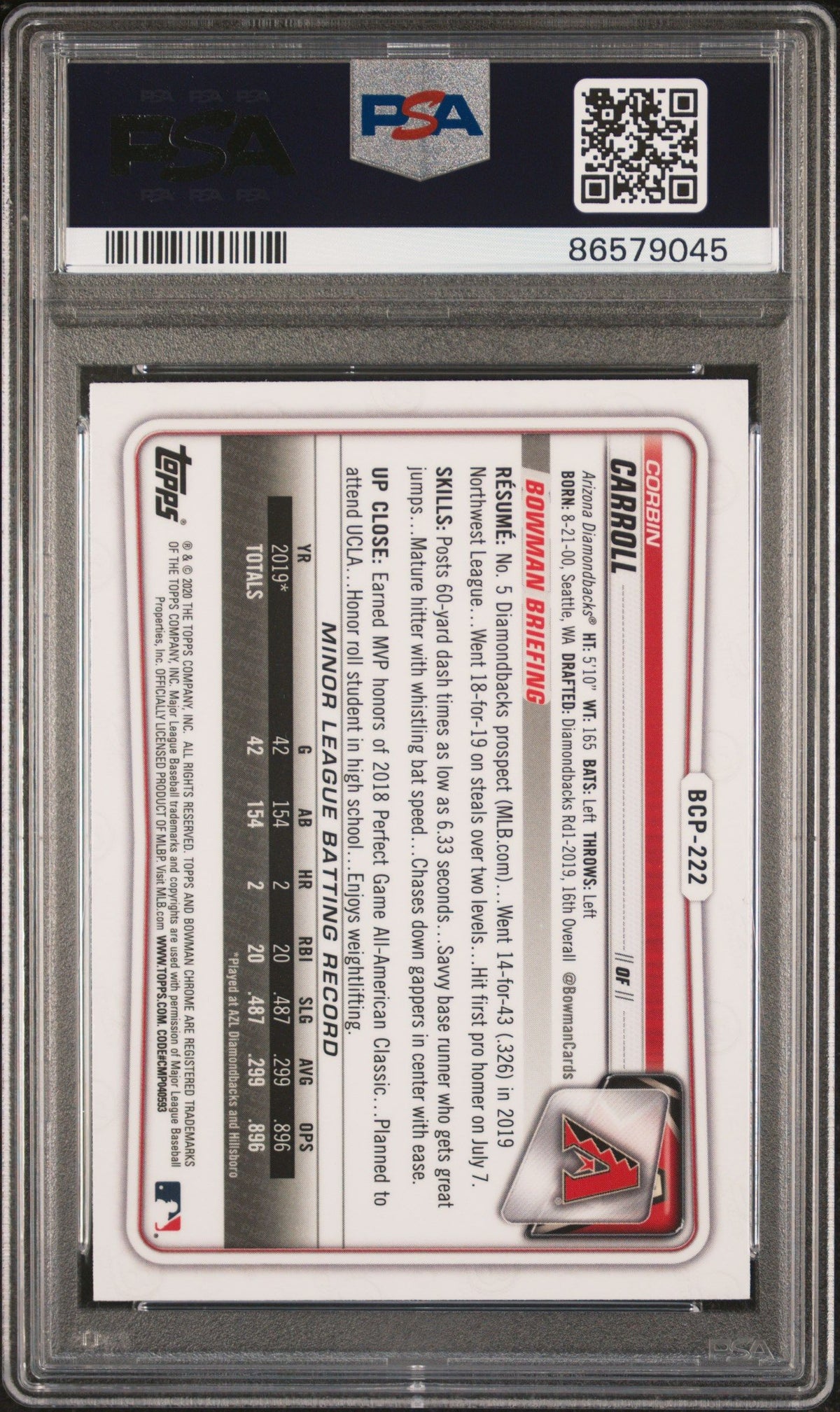 2020 Bowman Chrome Mega Box Corbin Carroll Mega Box PSA 10