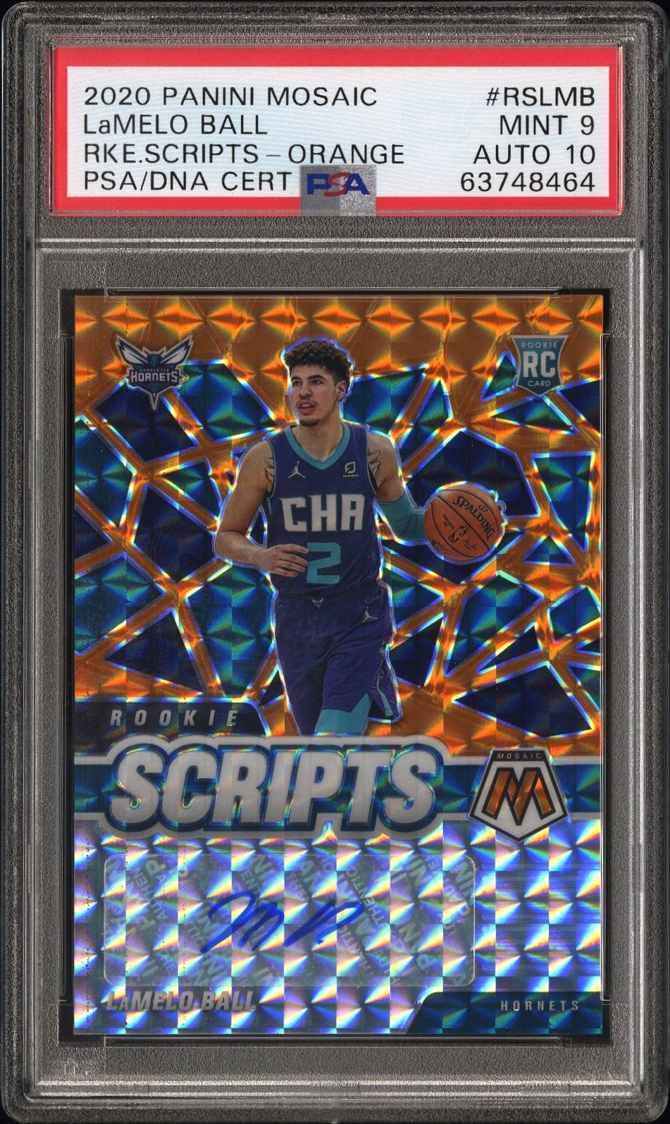 2020 Panini Mosaic Rookie Scripts Lamelo Ball Rke.Scripts-Orange PSA 9