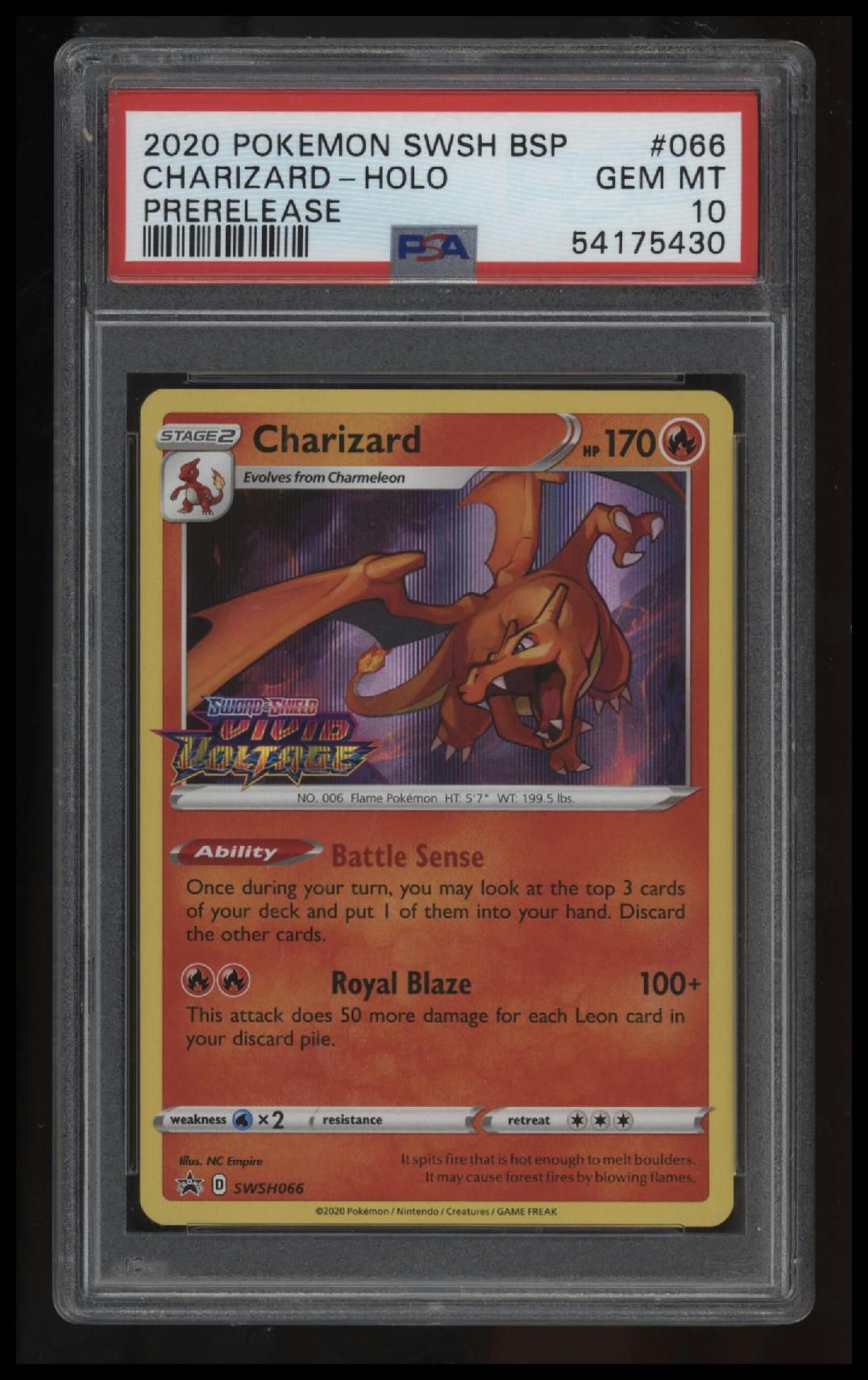 2020 Pokemon Swsh Black Star Promo Charizard-Holo Prerelease PSA 10