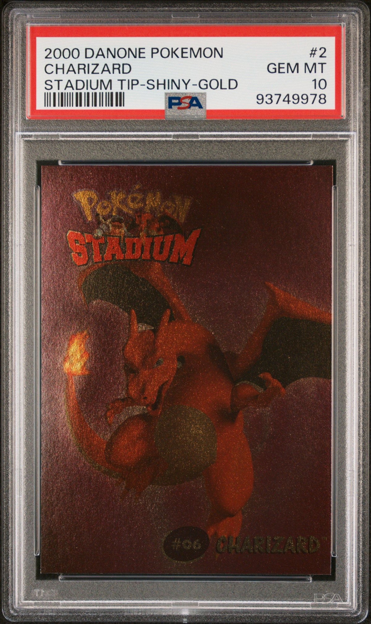 2000 Danone Pokemon Stadium Tip Shiny Charizard Stadium Tip-Shiny-Gold PSA 10