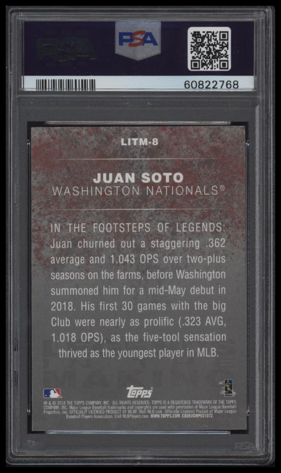 2018 Topps Update Legends In The Making #LITM-8 Juan Soto Blue PSA 10