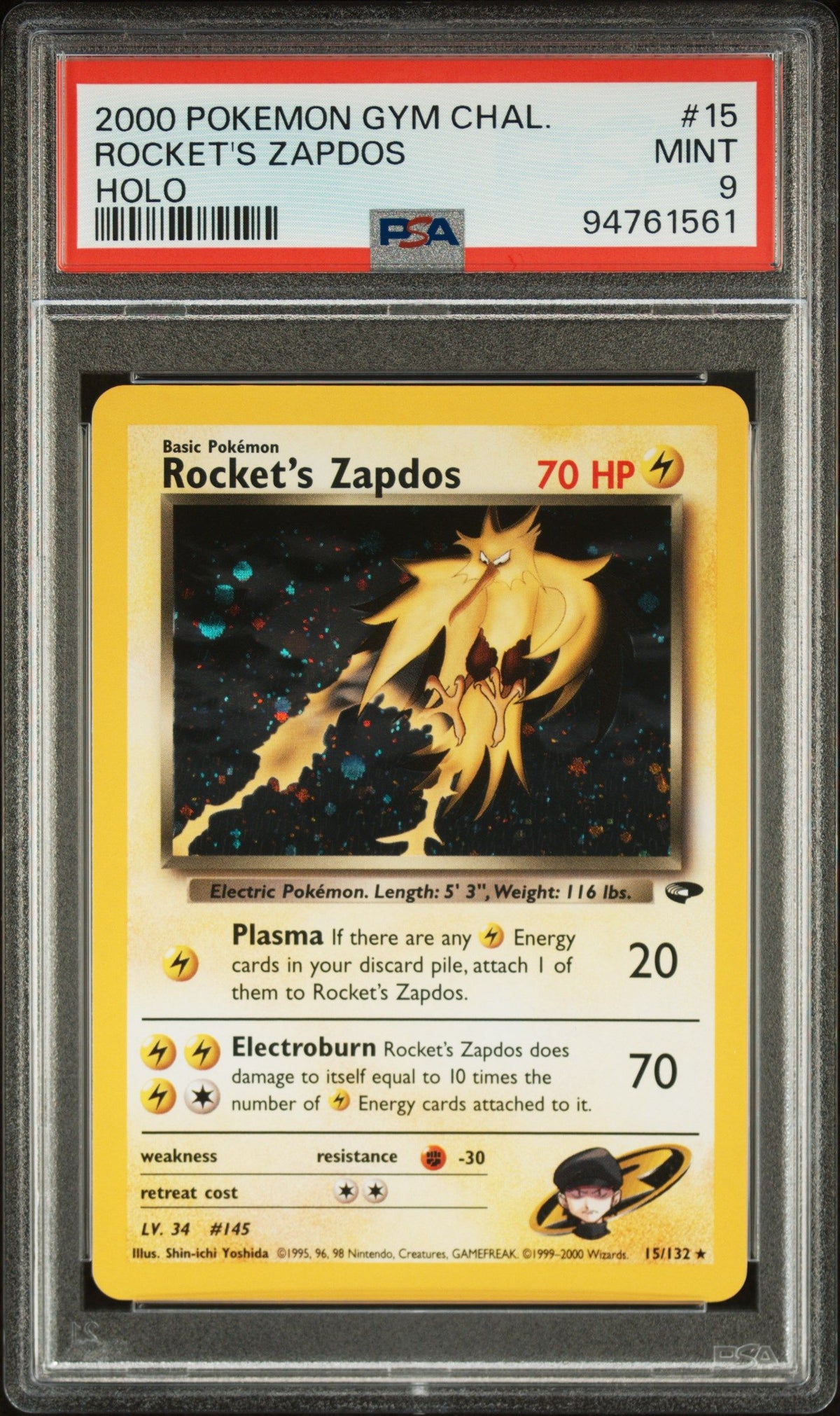 2000 Pokemon Gym Challenge Rocket&#39;S Zapdos Holo PSA 9