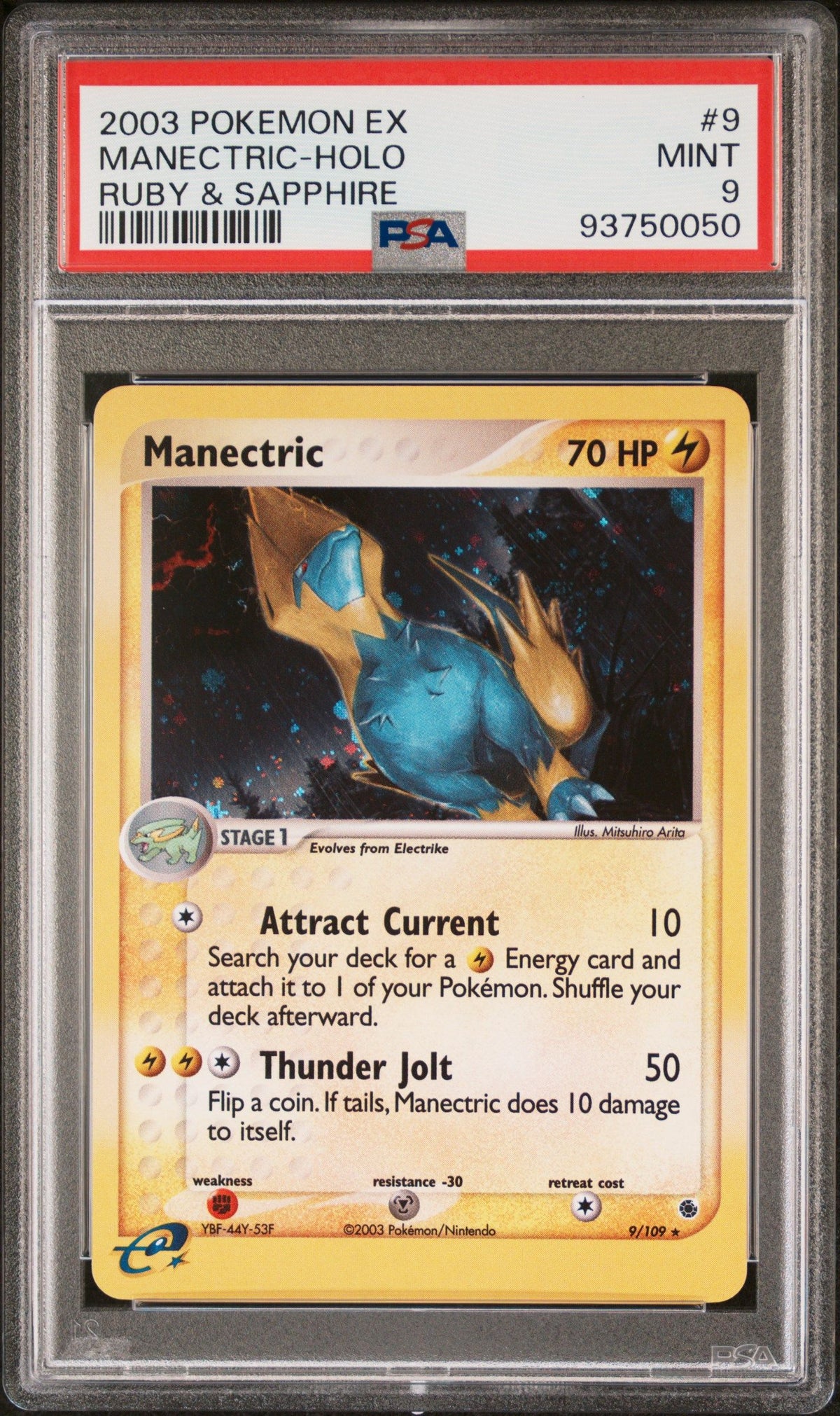 2003 Pokemon Ex Ruby &amp; Sapphire Manectric-Holo Ruby &amp; Sapphire PSA 9