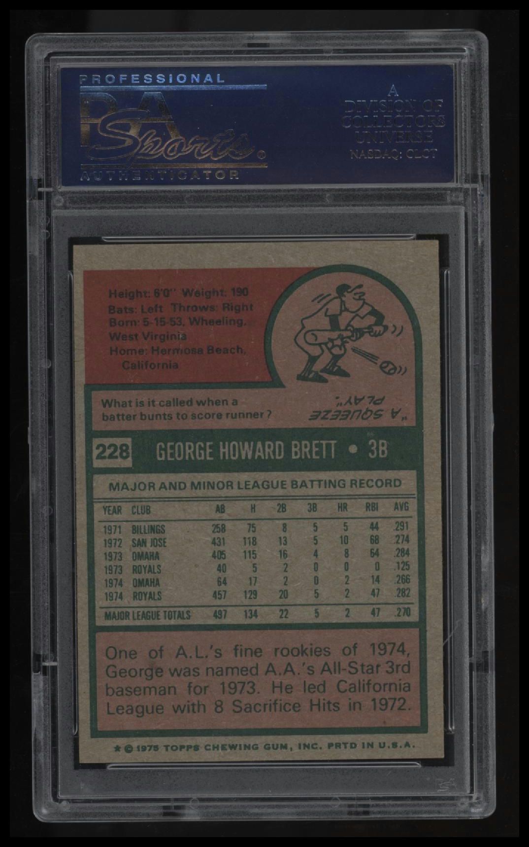 1975 Topps #228 George Brett PSA 3