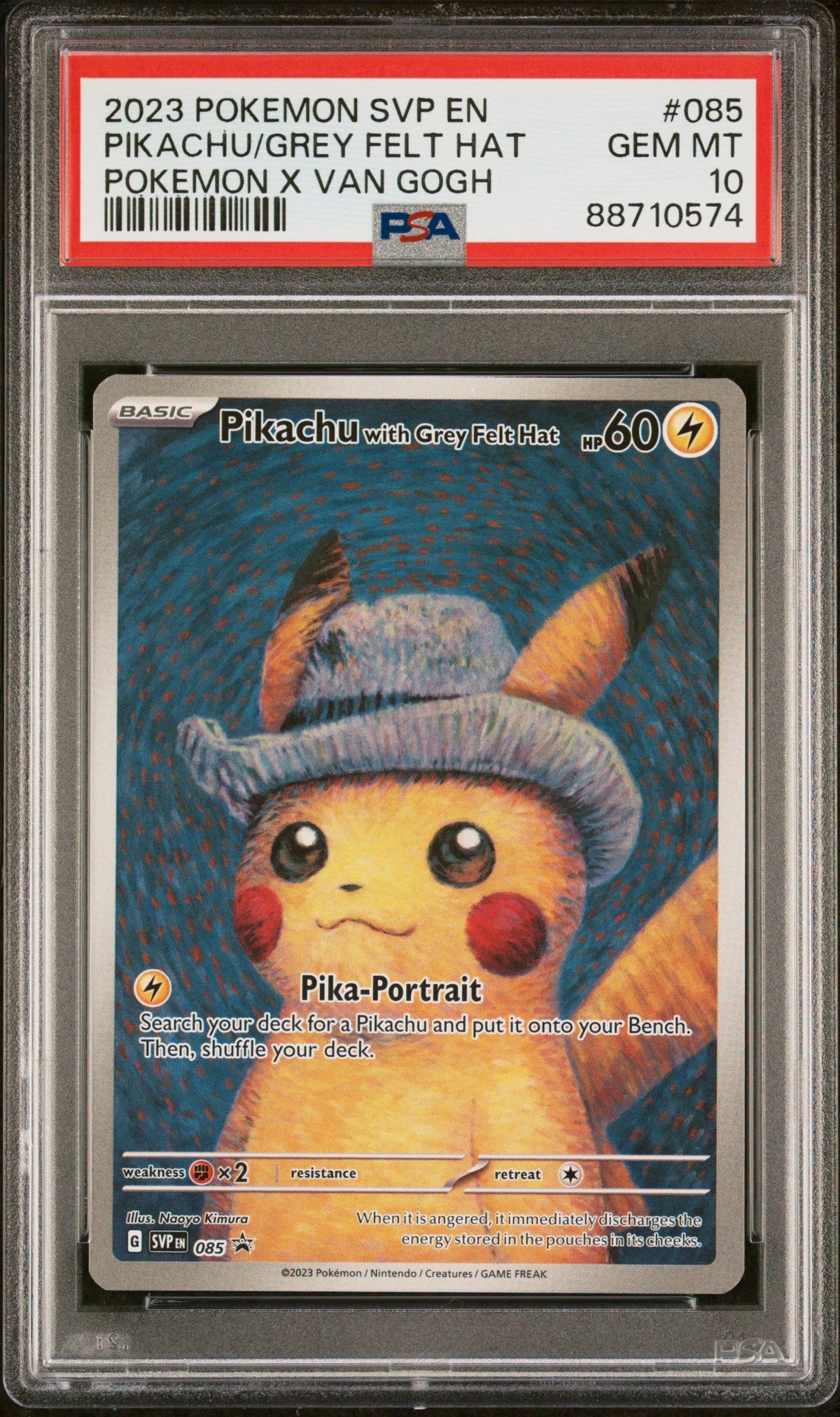 2023 Pokemon Pikachu/Grey Felt Hat Pokemon X Van Gogh PSA 10 88710574