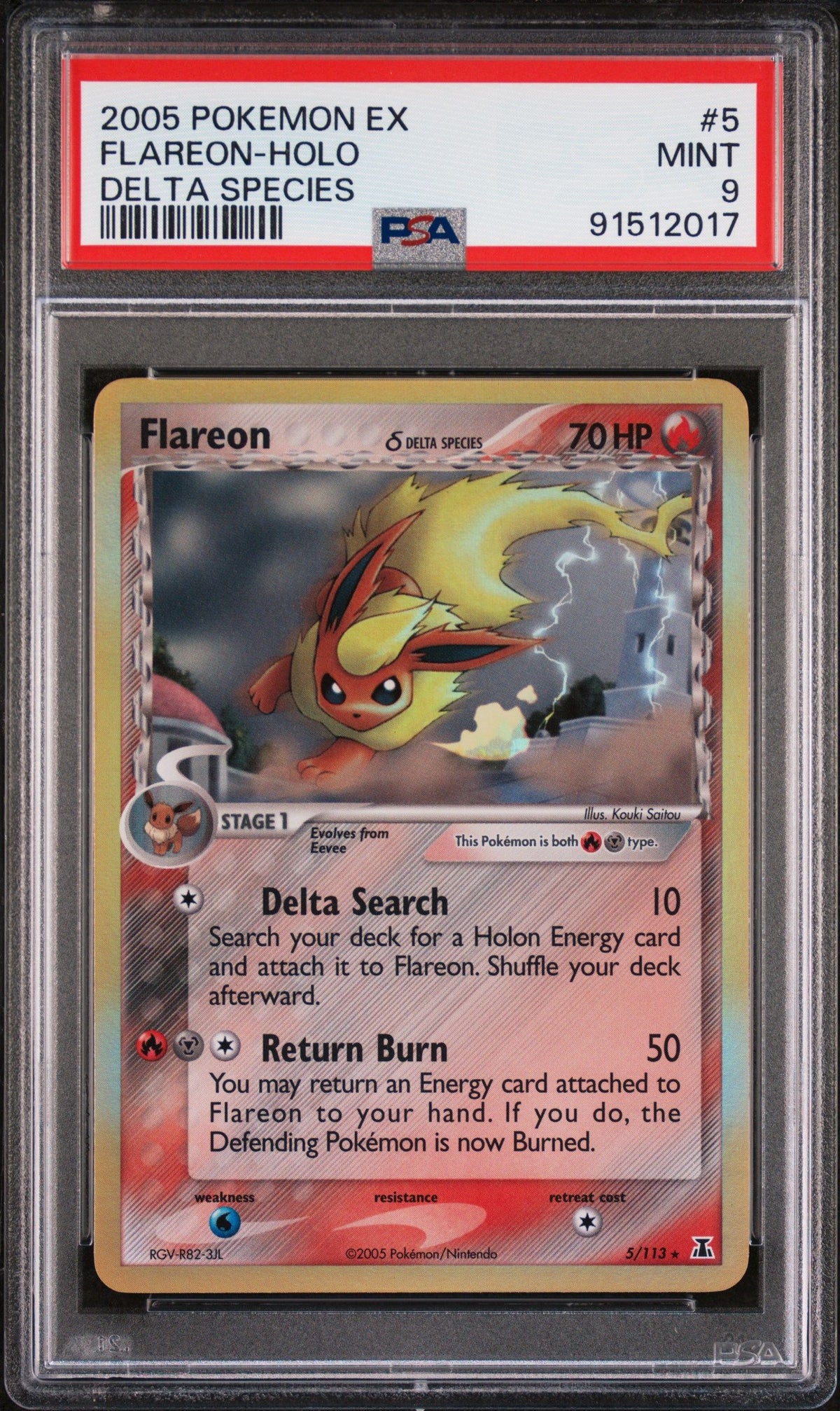 2005 Pokemon Ex Delta Species Flareon-Holo Delta Species PSA 9