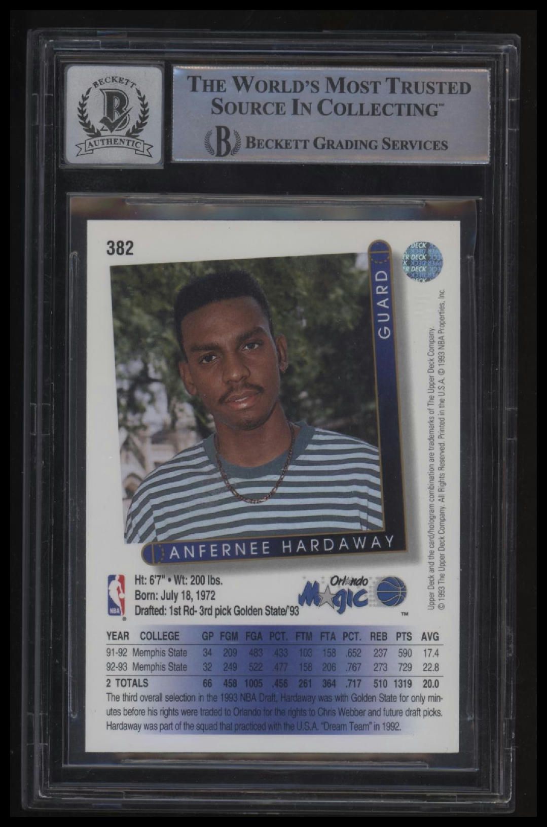 1993-94 Upper Deck Anfernee Hardaway RC BGS 0.0