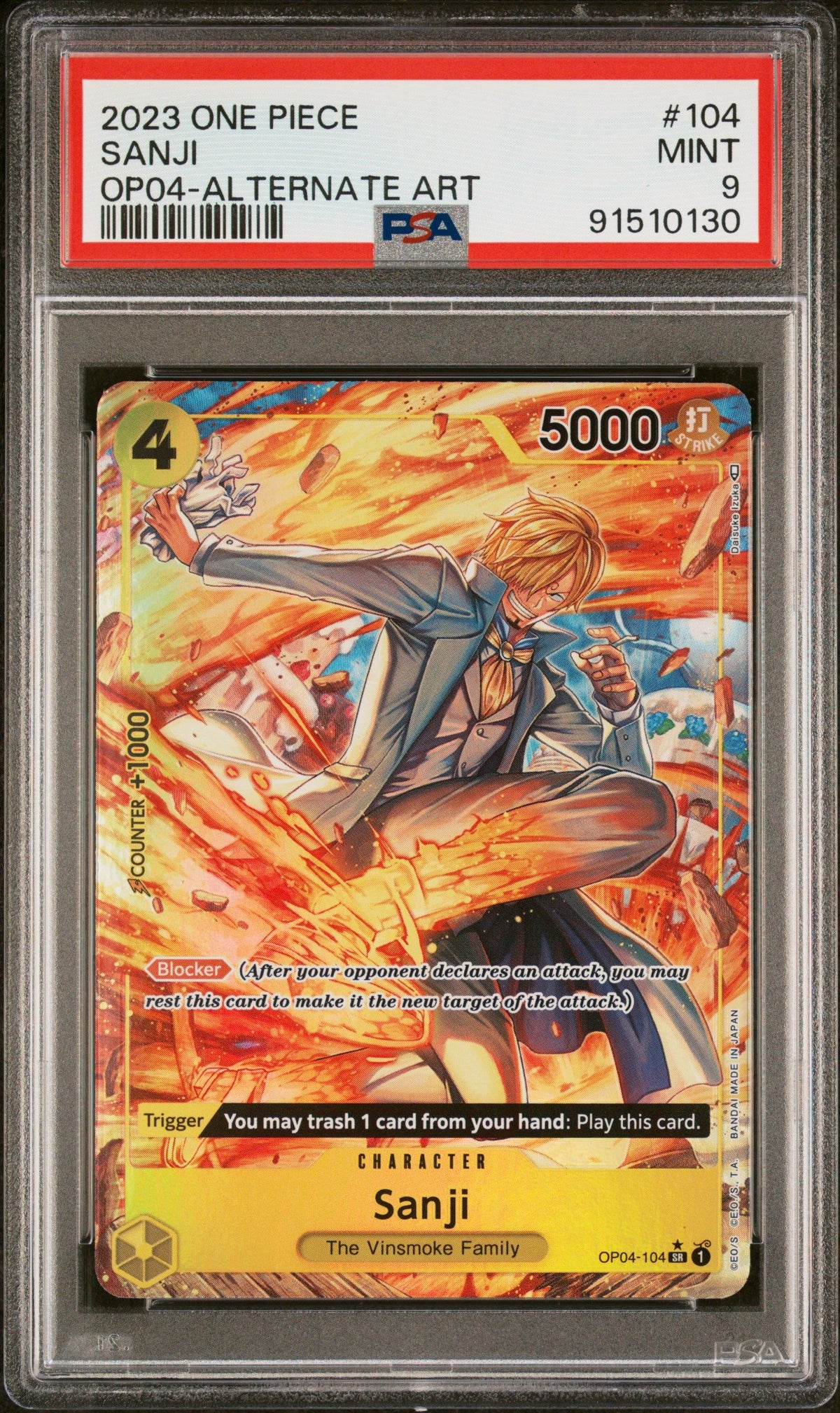 2023 One Piece Kingdoms Of Intrigue Sanji Op04-Alternate Art PSA 9 91510130